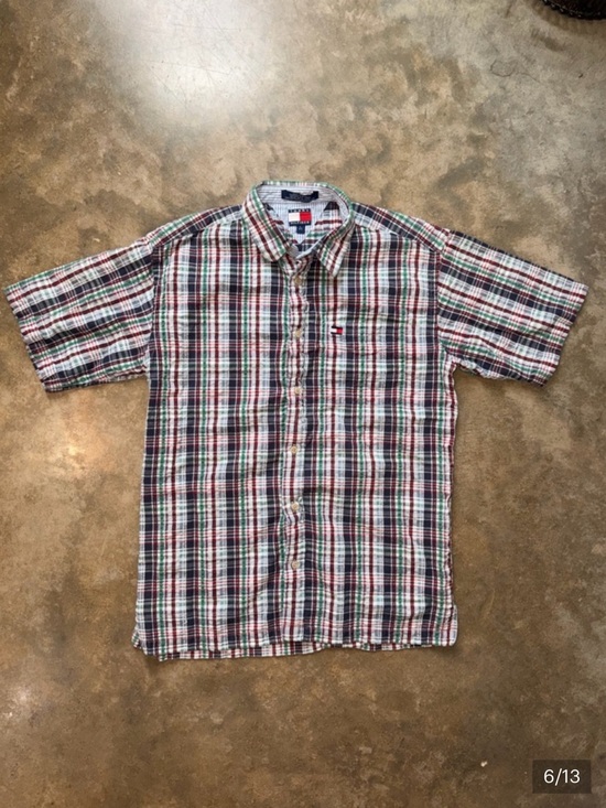 Tommy Hilfiger Other - Tommy Hilfiger Boys Plaid Shirt L 10-12 Short Sleeve Logo Pocket